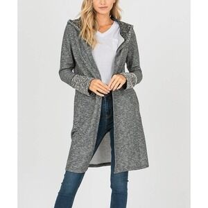 CY Fashion Charcoal Gray Two Tone Hooded Duster Cardigan Women's Medium